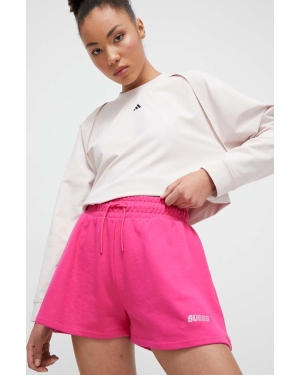 Guess szorty bawełniane kolor fioletowy melanżowe high waist