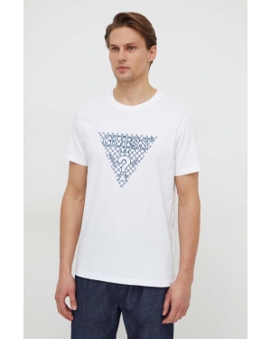 Guess t-shirt bawełniany męski kolor biały z aplikacją
