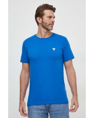 Guess t-shirt męski kolor niebieski gładki