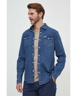 Guess koszula jeansowa męska kolor niebieski regular z kołnierzykiem klasycznym