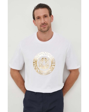 Just Cavalli t-shirt bawełniany męski kolor biały z nadrukiem