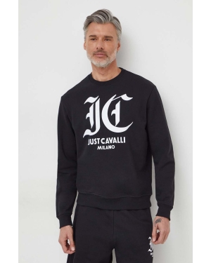 Just Cavalli bluza bawełniana męska kolor czarny z nadrukiem