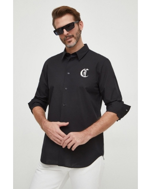 Just Cavalli koszula bawełniana męska kolor czarny regular z kołnierzykiem klasycznym