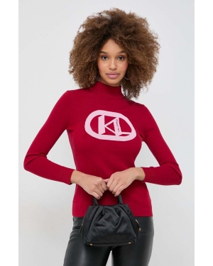 Karl Lagerfeld sweter damski kolor czerwony lekki z półgolfem