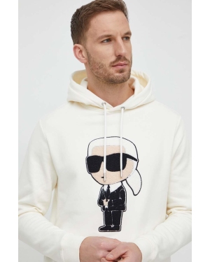 Karl Lagerfeld bluza bawełniana męska kolor beżowy z kapturem z aplikacją