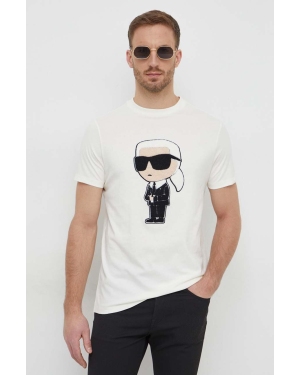 Karl Lagerfeld t-shirt bawełniany męski kolor beżowy z aplikacją