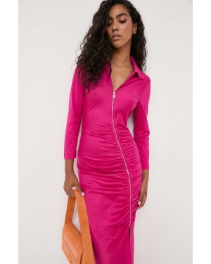 Karl Lagerfeld sukienka bawełniana kolor różowy maxi dopasowana