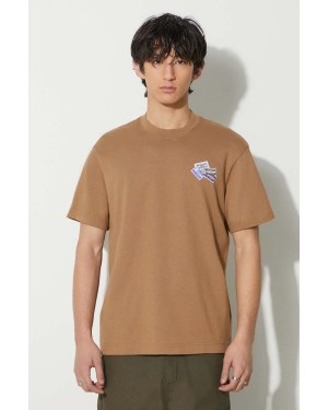 Lacoste t-shirt bawełniany męski kolor brązowy z aplikacją