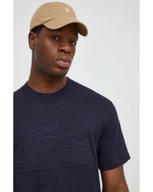 Lacoste t-shirt bawełniany męski kolor niebieski z aplikacją