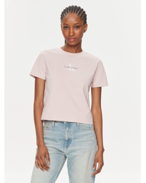 Calvin Klein Jeans T-Shirt Monologo Baby Tee J20J223113 Różowy Slim Fit