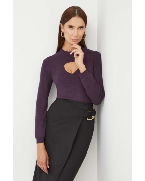 Morgan sweter damski kolor fioletowy lekki z półgolfem
