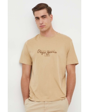 Pepe Jeans t-shirt bawełniany Chris męski kolor beżowy z nadrukiem