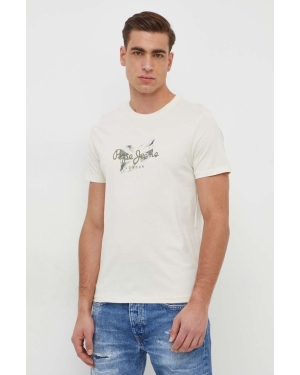 Pepe Jeans t-shirt bawełniany Count męski kolor beżowy z nadrukiem