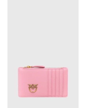 Pinko portfel skórzany damski kolor różowy