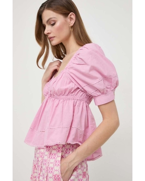 Pinko bluzka bawełniana damska kolor różowy gładka