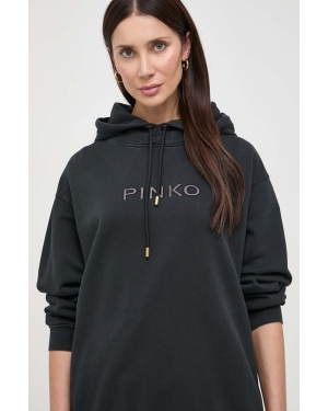 Pinko bluza bawełniana damska kolor czarny z kapturem z aplikacją