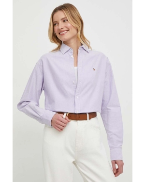 Polo Ralph Lauren koszula bawełniana damska kolor fioletowy relaxed z kołnierzykiem klasycznym