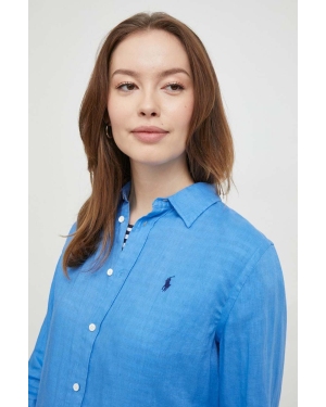 Polo Ralph Lauren koszula lniana kolor niebieski regular z kołnierzykiem klasycznym