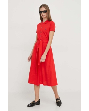 Polo Ralph Lauren sukienka kolor czerwony midi rozkloszowana
