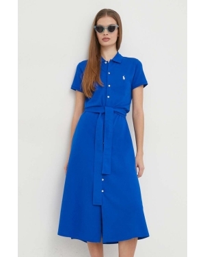 Polo Ralph Lauren sukienka kolor niebieski midi rozkloszowana