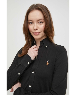Polo Ralph Lauren koszula bawełniana damska kolor czarny regular z kołnierzykiem klasycznym