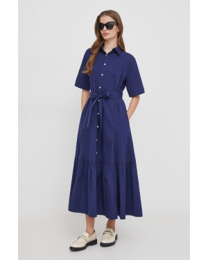 Polo Ralph Lauren sukienka bawełniana kolor niebieski midi rozkloszowana