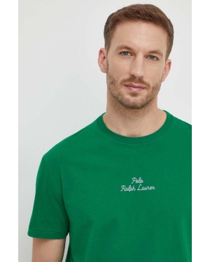 Polo Ralph Lauren t-shirt bawełniany męski kolor zielony gładki