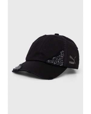 Puma czapka z daszkiem bawełniana PUMA X SWAROVSKI kolor czarny z aplikacją
