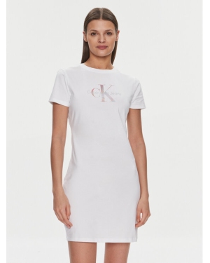 Calvin Klein Jeans Sukienka codzienna Diffused Monologo J20J223056 Biały Slim Fit
