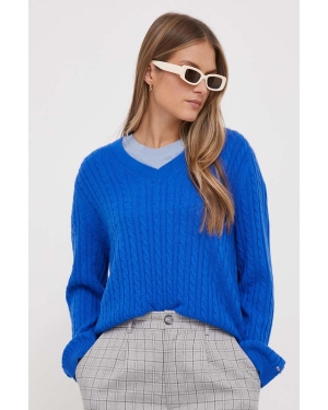 Tommy Hilfiger sweter wełniany damski kolor turkusowy lekki