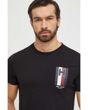 Tommy Hilfiger t-shirt bawełniany męski kolor czarny z nadrukiem
