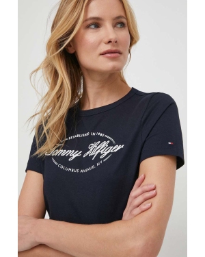 Tommy Hilfiger t-shirt bawełniany damski kolor granatowy