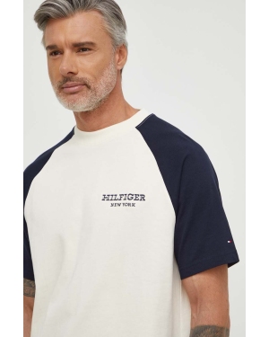 Tommy Hilfiger t-shirt bawełniany męski kolor beżowy wzorzysty