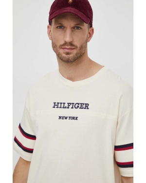 Tommy Hilfiger t-shirt bawełniany męski kolor beżowy z aplikacją