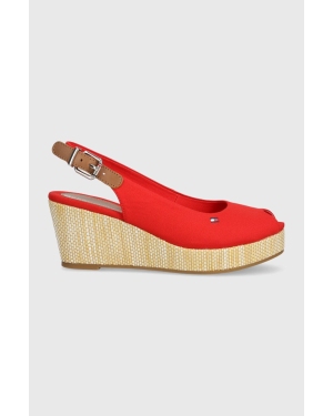 Tommy Hilfiger sandały damskie kolor czerwony na koturnie