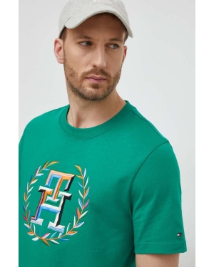 Tommy Hilfiger t-shirt bawełniany męski kolor zielony z aplikacją