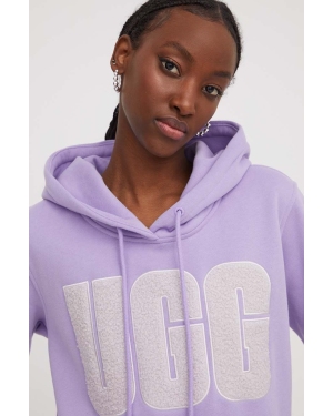 UGG bluza damska kolor fioletowy z kapturem z aplikacją