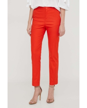 United Colors of Benetton spodnie damskie kolor pomarańczowy dopasowane high waist