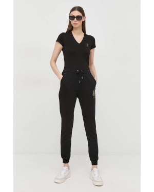 Armani Exchange spodnie dresowe bawełniane damskie kolor czarny z aplikacją
