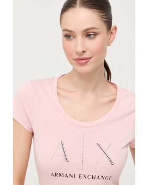 Armani Exchange t-shirt bawełniany kolor różowy
