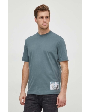 Armani Exchange t-shirt bawełniany męski kolor zielony z aplikacją