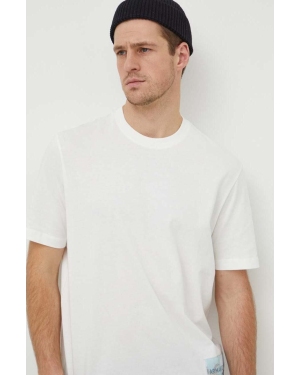 Armani Exchange t-shirt bawełniany męski kolor beżowy z aplikacją