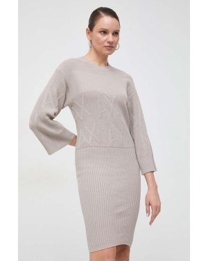 Armani Exchange sukienka bawełniana kolor beżowy midi oversize
