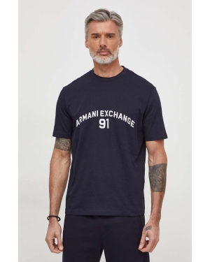 Armani Exchange t-shirt bawełniany męski kolor granatowy z aplikacją