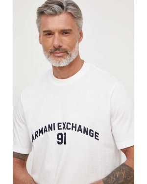 Armani Exchange t-shirt bawełniany męski kolor biały z aplikacją