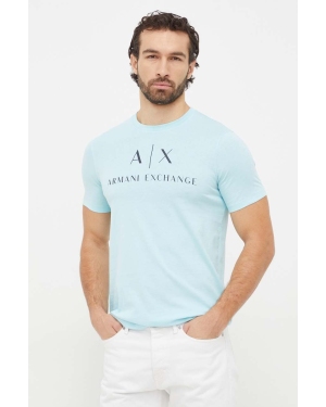 Armani Exchange t-shirt męski kolor niebieski z nadrukiem