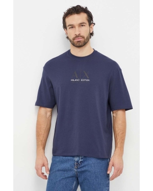 Armani Exchange t-shirt bawełniany męski kolor granatowy z nadrukiem
