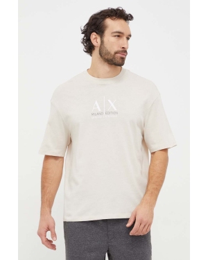 Armani Exchange t-shirt bawełniany męski kolor beżowy z nadrukiem