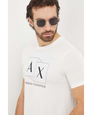 Armani Exchange t-shirt bawełniany męski kolor beżowy z nadrukiem
