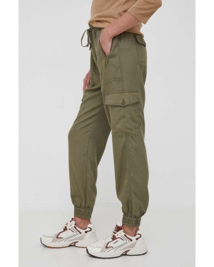 Lauren Ralph Lauren spodnie z domieszką lnu kolor zielony high waist